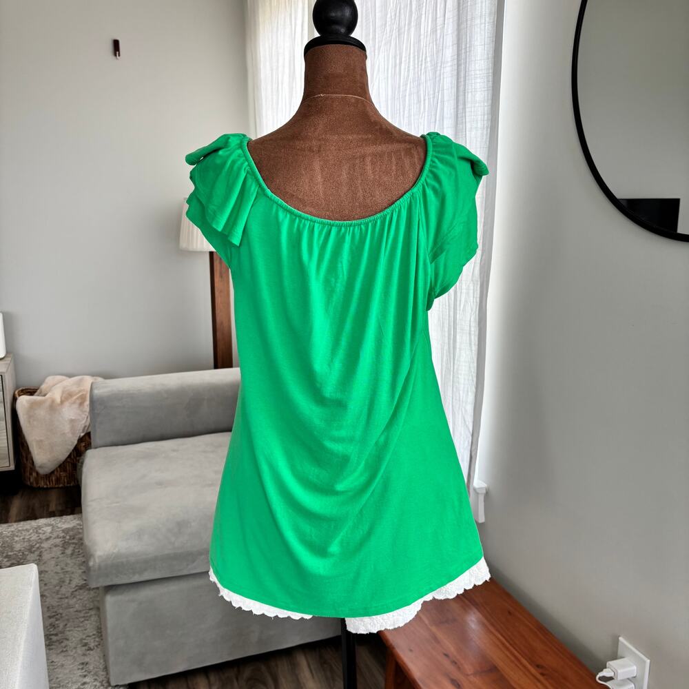 Vintage Y2K INC Flutter Sleeve Top Petite Medium Bright Green Soft Girl Fairy - Picture 6 of 16